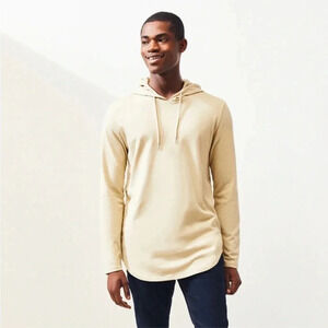 PacSun Mens Lightweight Hoodie Sweatshirt Scalloped Fit Large Beige Long Sleeve